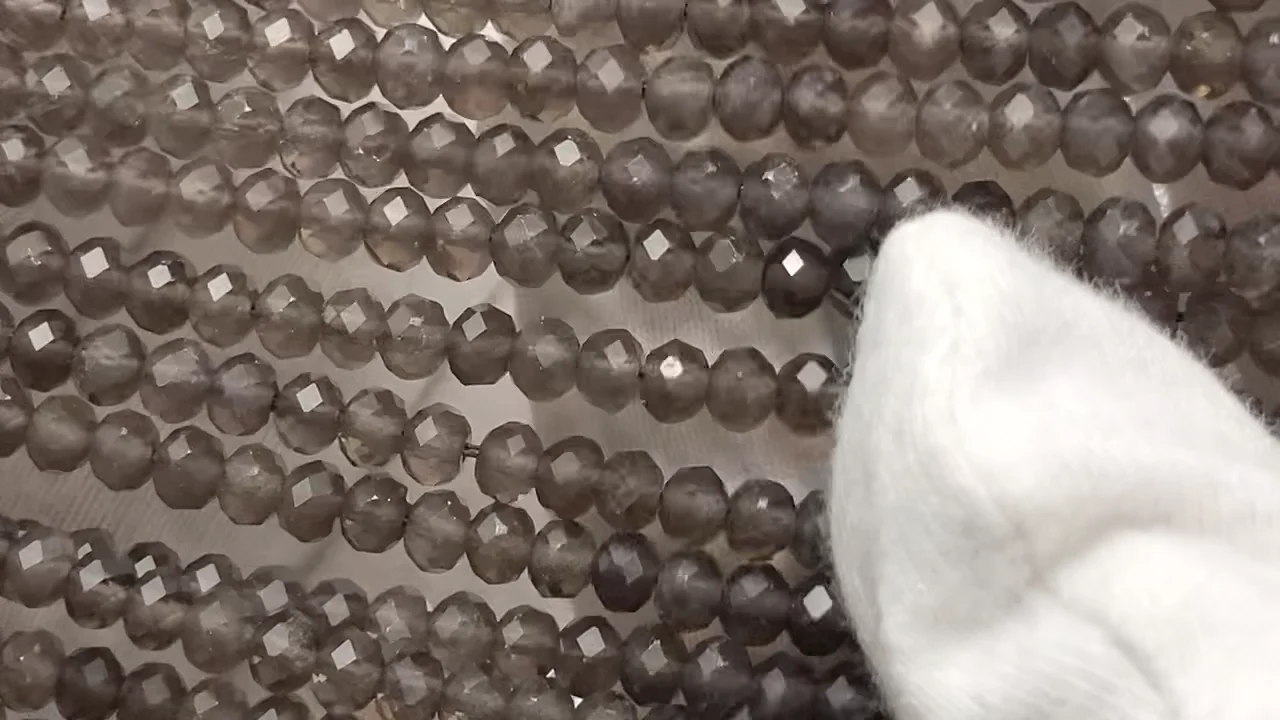 スモーキークォーツ ボタンカット4×4×3mm 1連｜天然石ビーズの卸問屋