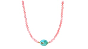 Turquoise and Pink Coral Bead Necklace with 18kt Gold Over Sterling