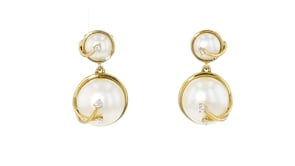 6-10mm Cultured Pearl Drop Earrings with Lab-Grown Diamonds in 18kt Gold Over Sterling