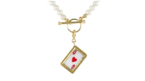 White Agate and Red Enamel Ace of Hearts Charm in 18kt Gold Over Sterling