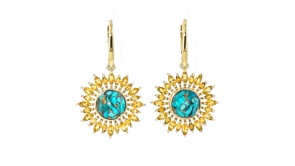 Turquoise and 2.50 ct. t.w. Citrine Sunflower Drop Earrings in 18kt Gold Over Sterling
