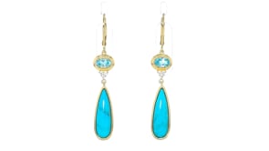 Turquoise and .80 ct. t.w. Swiss Blue Topaz Drop Earrings with .10 ct. t.w. White Zircon in 18kt Gold Over Sterling