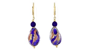 Italian Blue and Goldtone Murano Glass Drop Earrings in 18kt Gold Over Sterling