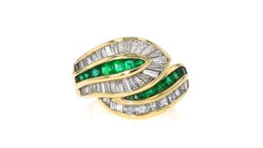 C. 1980 Vintage 1.34 ct. t.w. Diamond and .77 ct. t.w. Emerald Ring in 18kt Yellow Gold