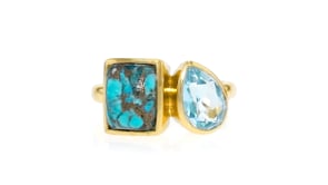 Turquoise and 1.30 Carat Sky Blue Topaz Toi et Moi Ring in 18kt Gold Over Sterling