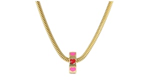 Red and Pink Enamel Heart Rondelle in 18kt Gold Over Sterling