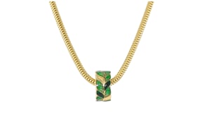Tonal Green Enamel Leaf Rondelle in 18kt Gold Over Sterling