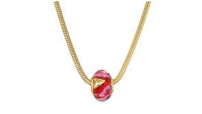 Italian Red and Pink Murano Glass Rondelle in 18kt Gold Over Sterling