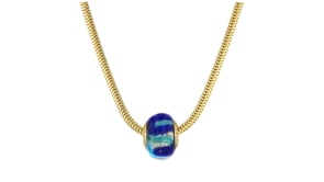 Italian Blue and Golden-Colored Murano Glass Rondelle in 18kt Gold Over Sterling