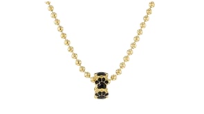 Black Enamel Paw Print Rondelle in 18kt Gold Over Sterling