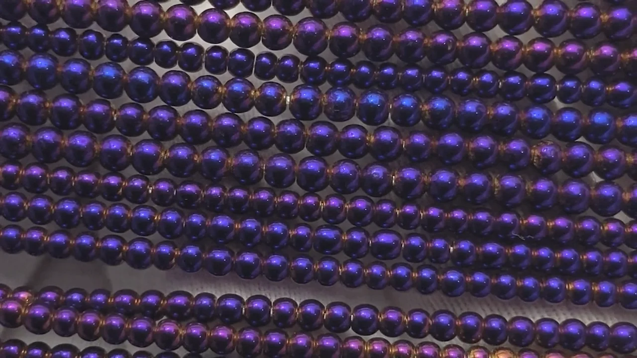 ヘマタイト 極小ラウンド2mm メタリックパープル～レッド ｜天然石