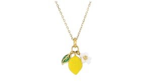 Multicolored Enamel Lemon and Mother-of-Pearl Flower Charm Necklace in 18kt Gold Over Sterling