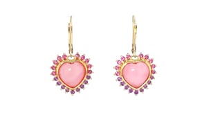 Pink Opal Heart Drop Earrings with .40 ct. t.w. Pink Tourmalines and .30 ct. t.w. Amethysts in 18kt Gold Over Sterling