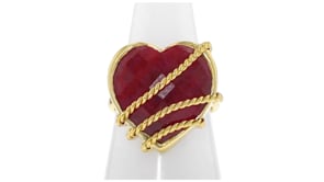 15.00 Carat Ruby Heart Roped Ring in 18kt Gold Over Sterling