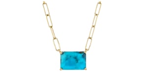 Turquoise Paper Clip Link Necklace in 18kt Gold Over Sterling
