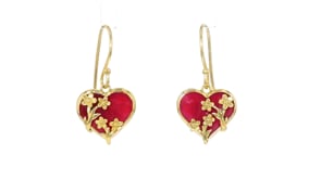12.00 ct. t.w. Ruby Heart and Floral Drop Earrings in 18kt Gold Over Sterling