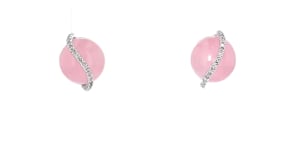 Pink Jade and Diamond Swirl Earrings in Sterling Silver