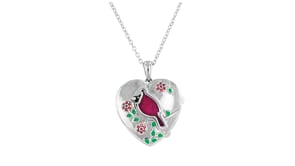 3.70 Carat Ruby and .10 ct. t.w. Garnet Cardinal Floral Locket Necklace with Multicolored Enamel in Sterling Silver