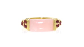 Pink Opal and .20 ct. t.w. Rhodolite Garnet Ring in 18kt Gold Over Sterling