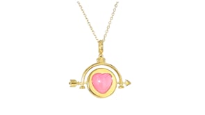 Pink Jade and Mother-of-Pearl Heart Reversible Pendant Necklace in 18kt Gold Over Sterling