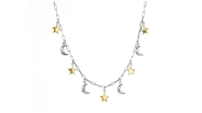 Sterling Silver and 18kt Gold Over Sterling Celestial Paper Clip Link Necklace