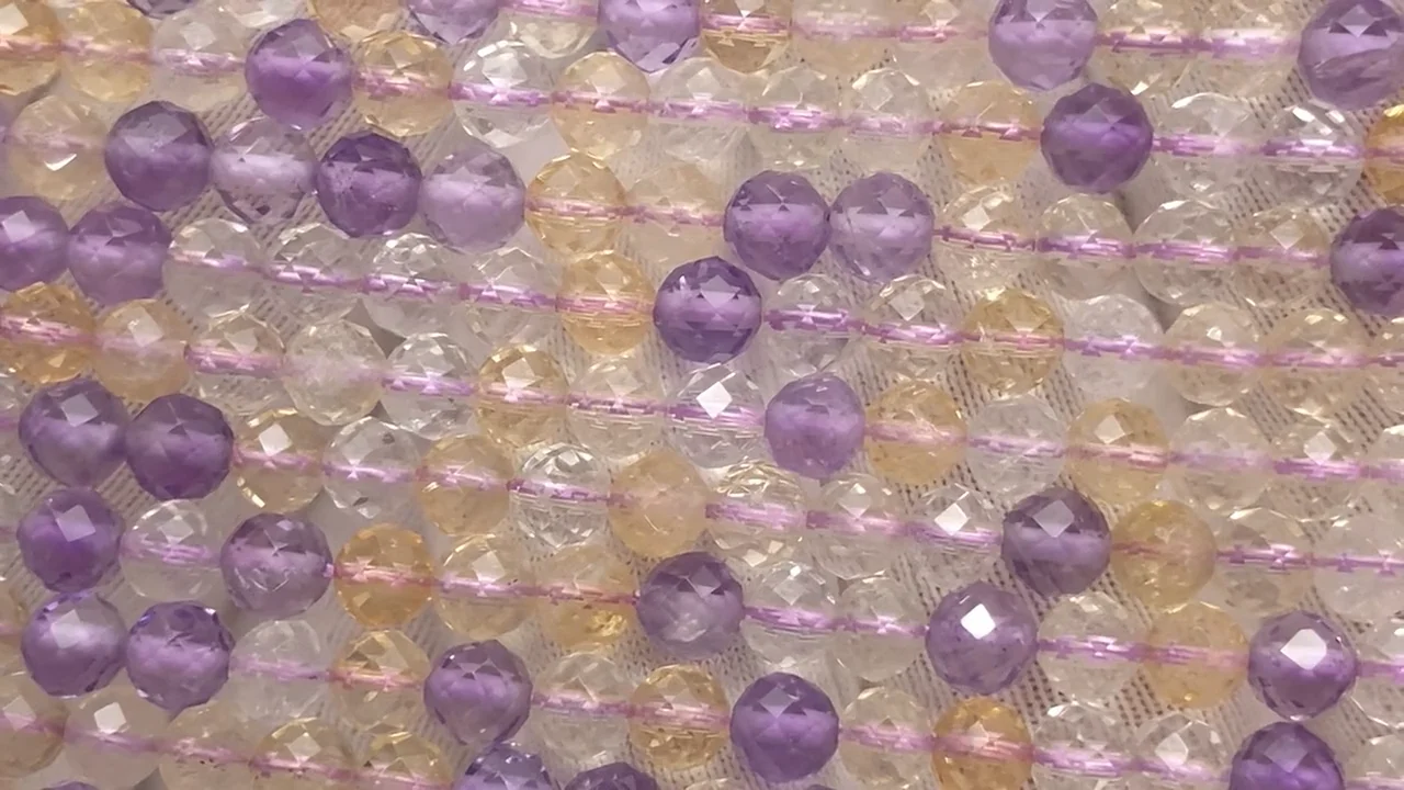 アメジスト×シトリン ラウンドカット4mm 1連｜天然石ビーズの卸問屋