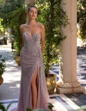 Video: Strapless strapless couture dress with embroidered bodice and side slit