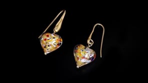 Italian Multicolored Murano Glass Heart Drop Earrings in 18kt Gold Over Sterling