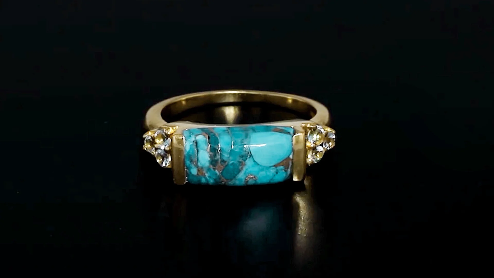Turquoise and .70 ct. t.w. Sky Blue Topaz Ring in 18kt Gold Over