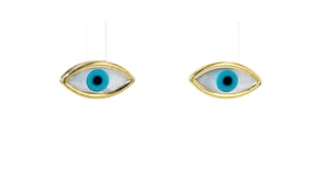 Italian Multicolored Mother-of-Pearl Evil Eye Earrings in 14kt Yellow Gold