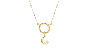14t Yellow Gold Crescent Moon and Star Charm with Single Diamond