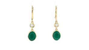 4.20 ct. t.w. Emerald Drop Earrings with .33 ct. t.w. Lab-Grown Diamonds in 18kt Gold Over Sterling
