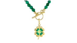 Tonal Green Enamel Clover Charm in 18kt Gold Over Sterling
