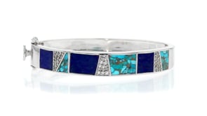 Turquoise, Lapis and 1.00 ct. t.w. White Topaz Bracelet in Sterling Silver