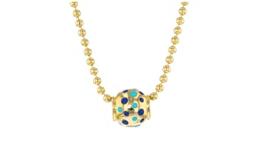 Tonal Blue Enamel Dotted Bead Charm in 18kt Gold Over Sterling