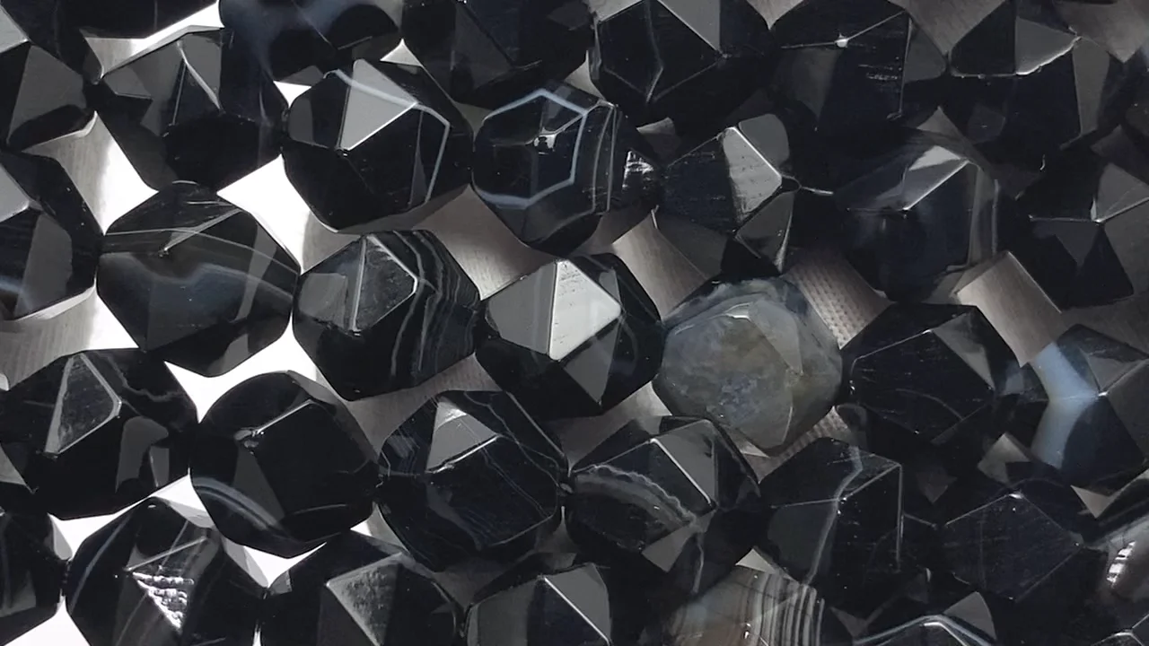 ストライプオニキス 20面ラウンドカット10mm 1連｜天然石ビーズの卸