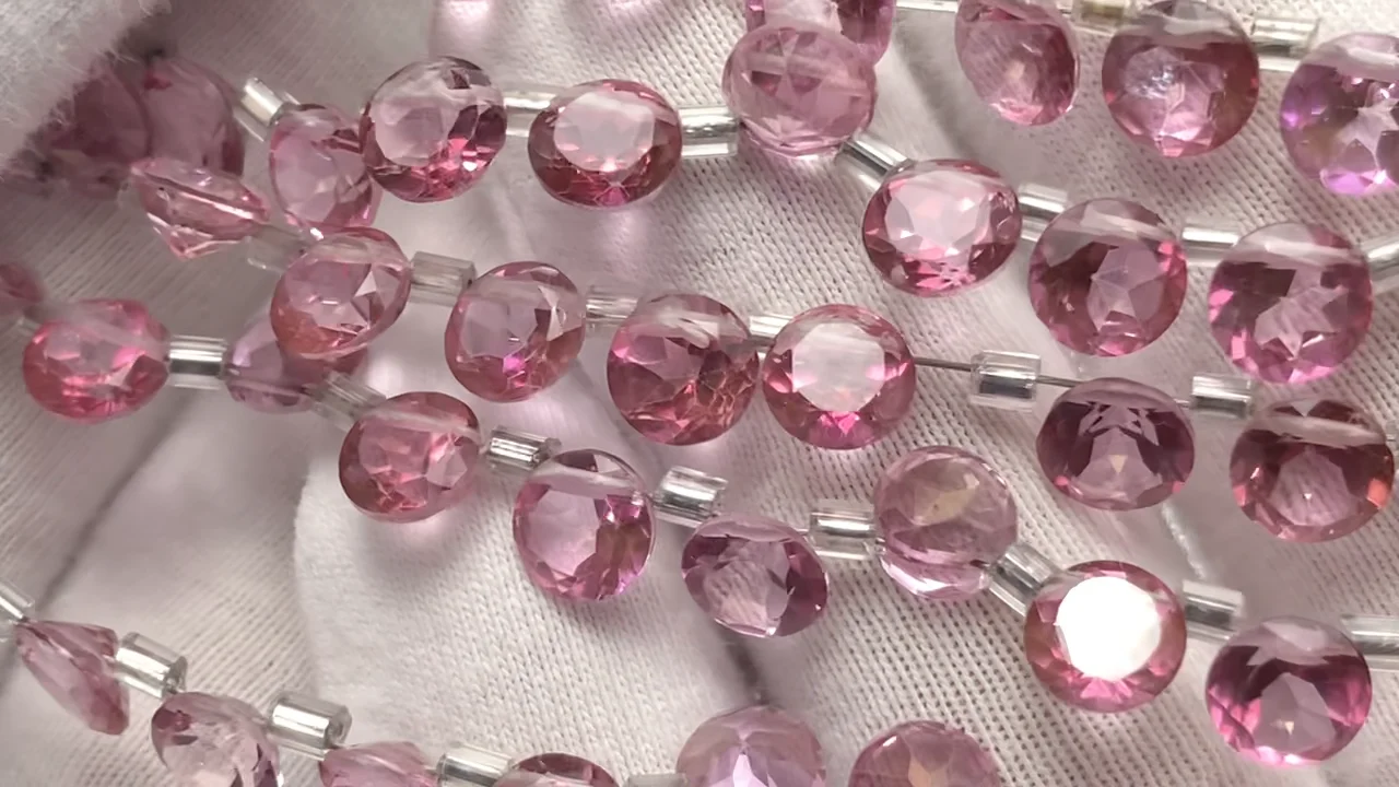 ピンクトパーズ ラウンドファセットカット6×6×3mm 1連（28粒）｜天然石