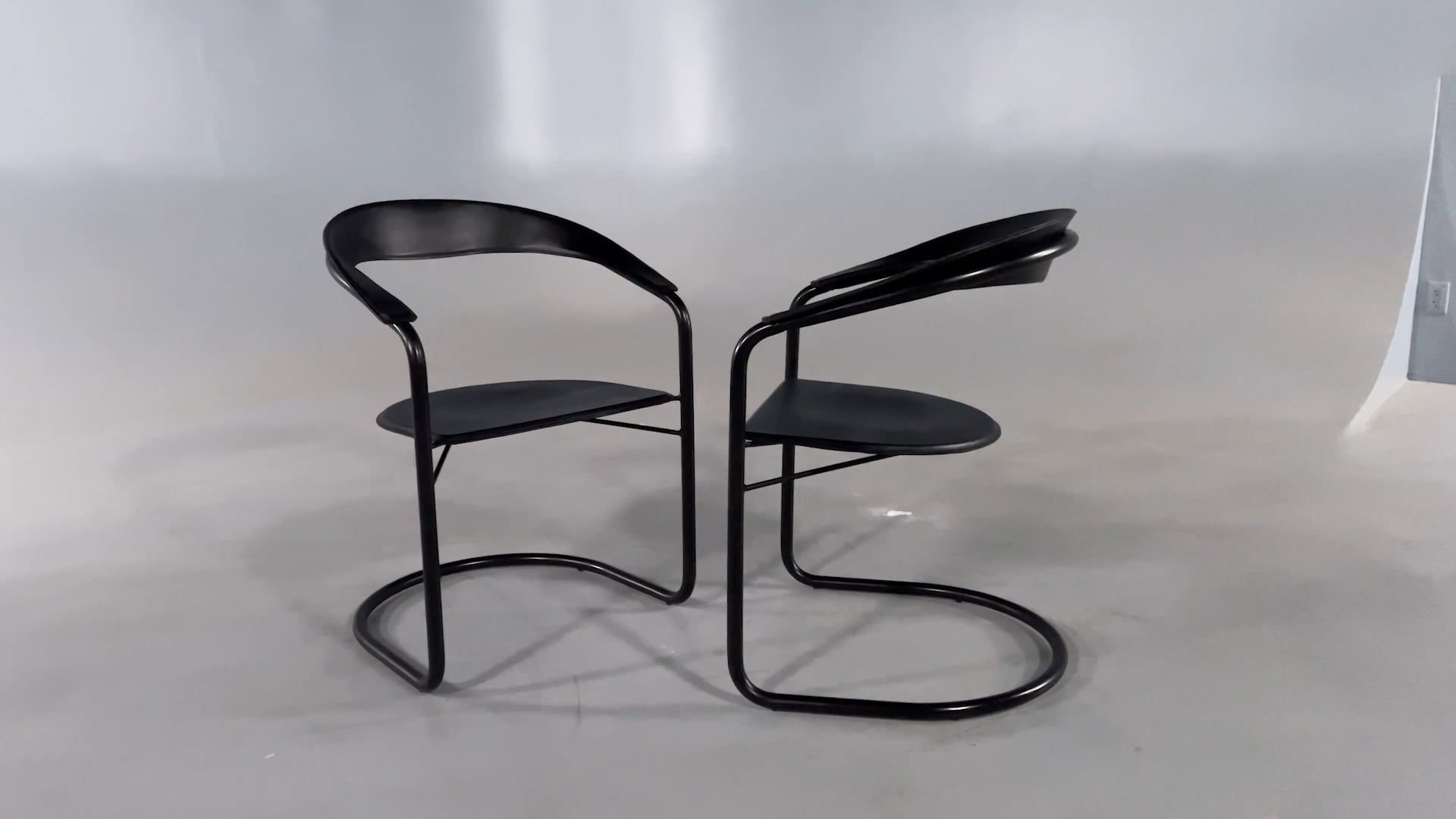 Pair of Post-Modern Arrben Italy “Canasta” Arm Chairs in Leather
