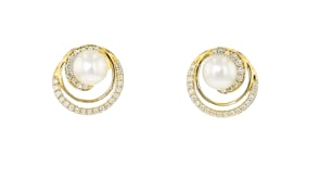 6mm Cultured Pearl Swirl Earrings with .23 ct. t.w. Lab-Grown Diamonds in 18kt Gold Over Sterling