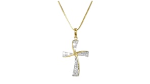 .25 ct. t.w. Diamond Twisted Cross Pendant Necklace in 18kt Gold Over Sterling