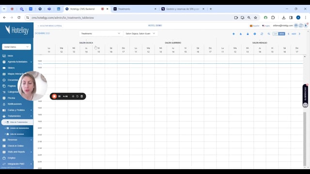 Vista de tratamientos del spa: panel de gestión | Tutorial Hoteligy