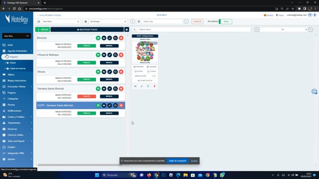 Gestión completa de la agenda de actividades | Tutorial Hoteligy