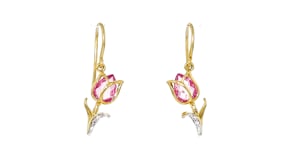 1.60 ct. t.w. Lab-Grown Pink Sapphire Tulip Drop Earrings with White Topaz in 18kt Gold Over Sterling