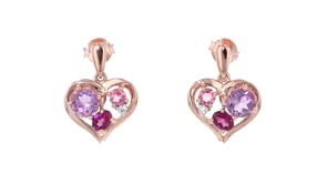 1.70 ct. t.w. Multi-Gemstone Heart Drop Earrings in 18kt Rose Gold Over Sterling