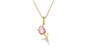 .80 Carat Lab-Grown Pink Sapphire Tulip Pendant Necklace with White Topaz in 18kt Gold Over Sterling