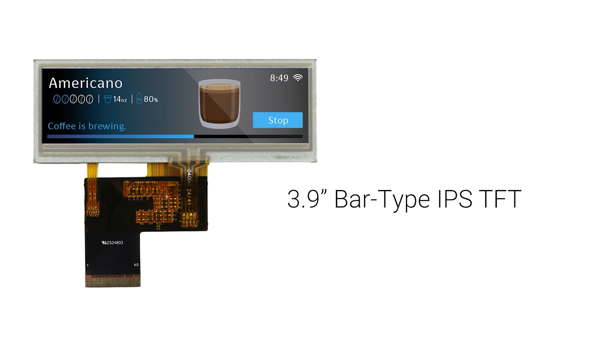 3.9 Bar-Type TFT 480x128px IPS Display + Resistive Touchscreen