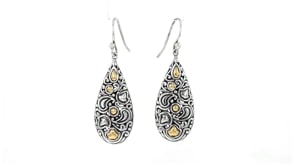 Sterling Silver and 18kt Yellow Gold Bali-Style Teardrop Earrings