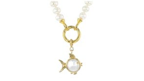 9.5-10mm Cultured Coin Pearl Fish Charm in 18kt Gold Over Sterling