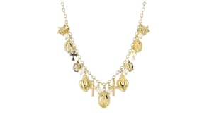 Italian 18kt Gold Over Sterling Religious-Inspired Charm Necklace with 4.5-5mm Cultured Pearls