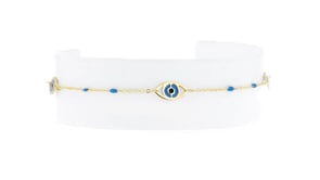 Italian Blue and Black Enamel Evil Eye Station Bracelet in 14kt Yellow Gold